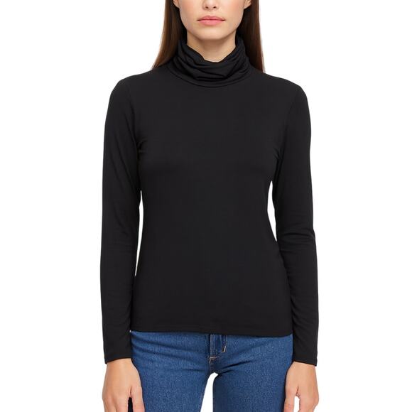 EILEEN FISHER Turtle Neck Long Sleeve Jersey Top in Black size XS - Picture 1 of 6